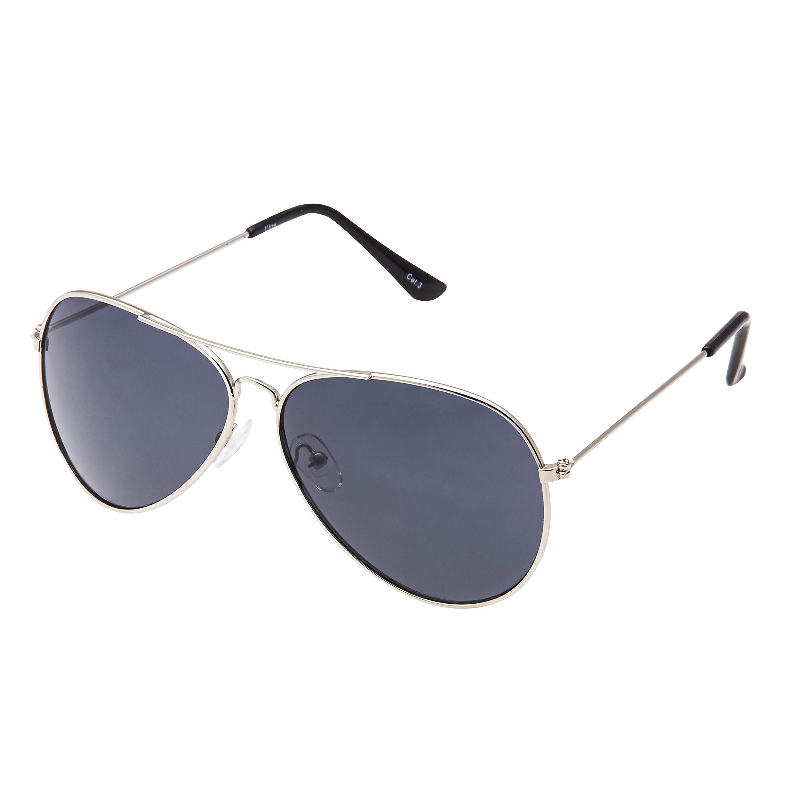 UltraByEasyPeasyStore Ultra Pilot Sunglasses - Adults Silver Frame with Black Lenses Unisex Retro 80s Classic Style UV400 Protection Navigator Pilot Glasses