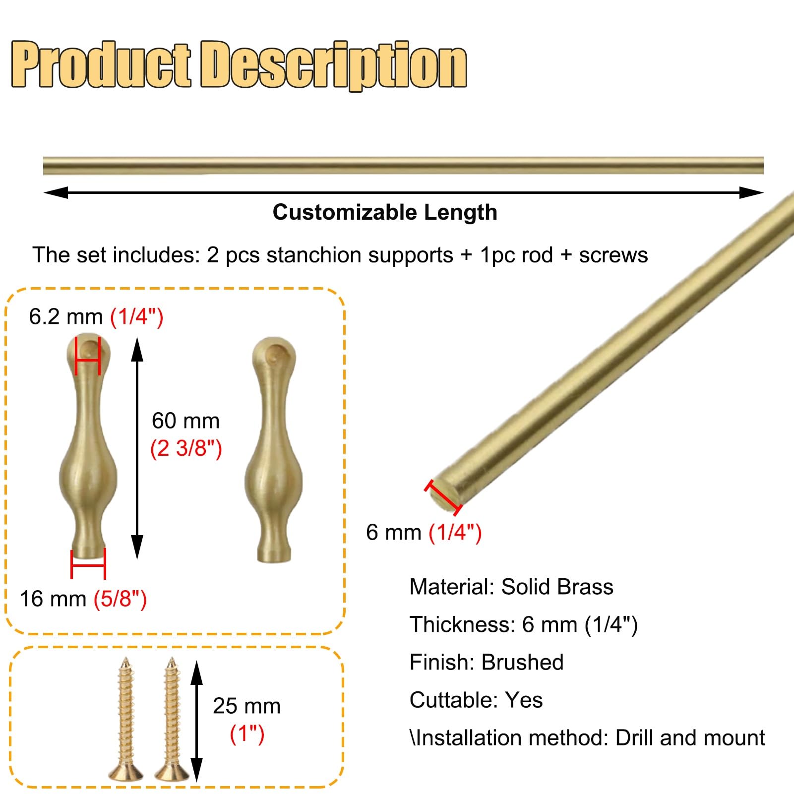Binario per Mensole Binario di Protezione in Ottone Massiccio per Mensole, Ideale per Camera da Letto, Doccia e Bagno. Ringhiere Decorative con Supporti a Fuso(C,27.5inch/70cm)