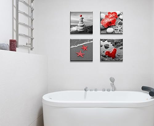 Miniatura 2 de BLINFEIRU Lienzo decorativo de playa roja para pared, impresiones de pinturas de paisaje marino costero, imágenes de paisajes del mar zen para