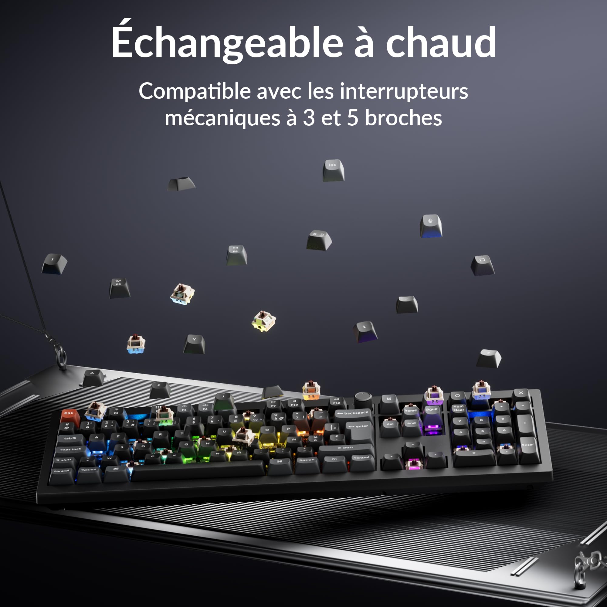 Keychron V6 Ultra 8K Clavier Mécanique sans Fil, 100% ISO-FR Layout, 8000 Hz, 2,4 GHz/Bluetooth 5.3/Filaire, RGB, ZMK/Launcher, Clavier AZERTY pour Windows et macOS, Interrupteur Silk Pom Marron