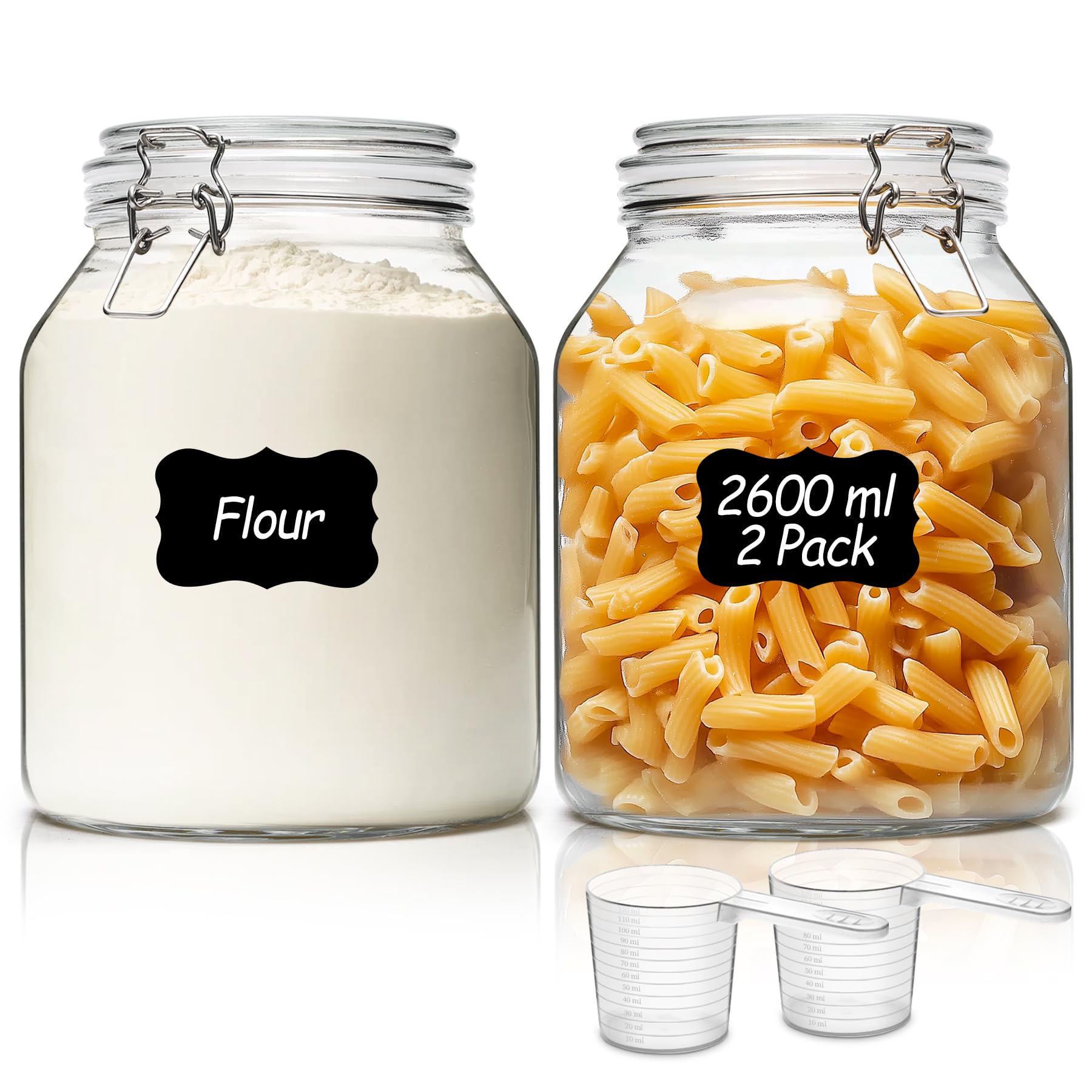 ComSaf Glass Jars with Airtight Lid 2600ml, Wide Mouth Gallon Mason Jars, Large Storage Containers with Lids, Flour Sugar Storage Containers, Big Glass Canister for Rice, Oats, Pickle, Set of 2 โ image 1
