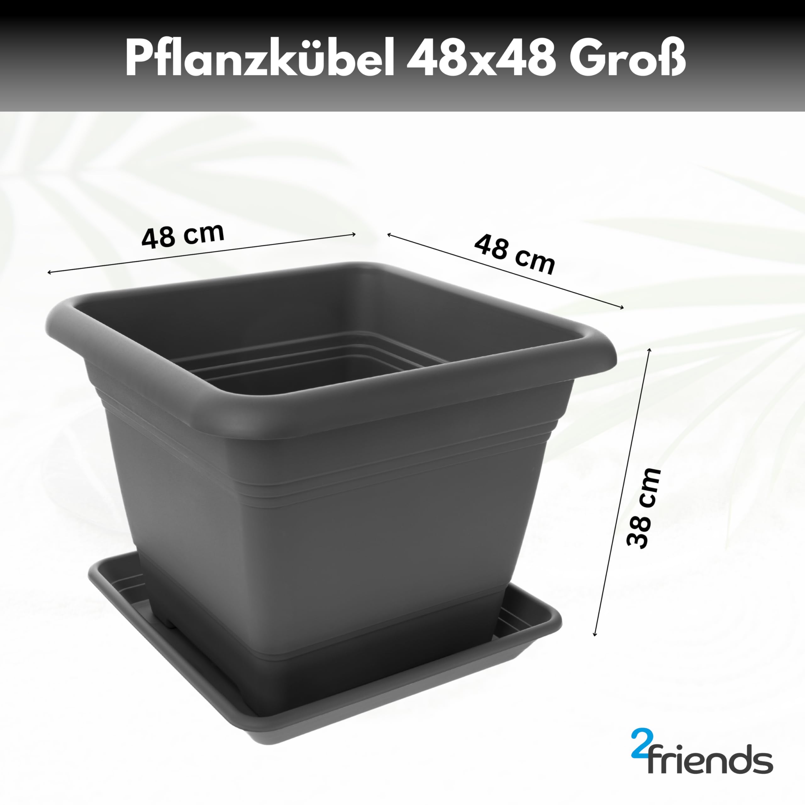 Uwe Lot de 6 grands pots de fleurs exterieur en plastique avec soucoupe 48 cm Fabriqué en Allemagne Anthracite