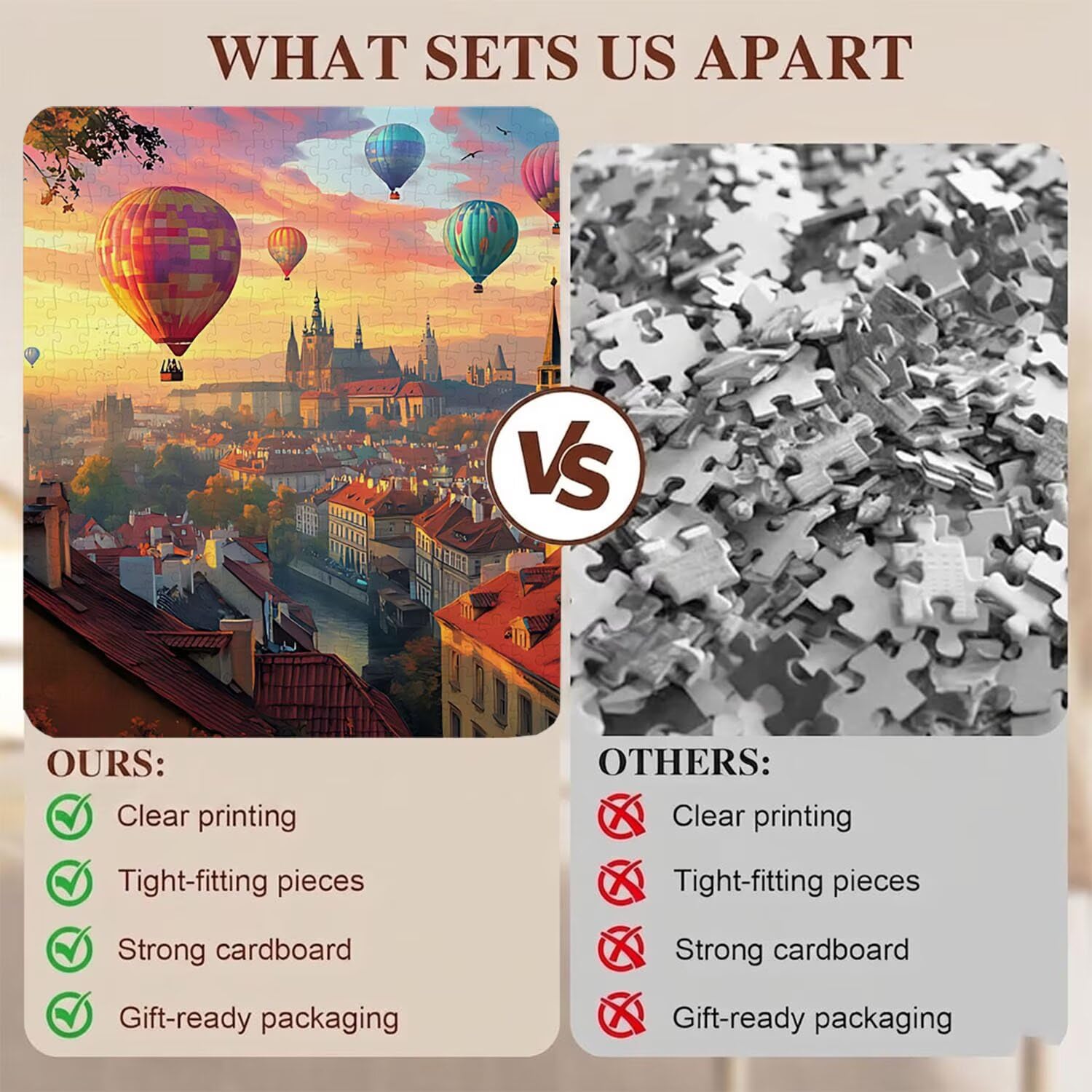mongolfiera Città Puzzle 1000 Pezzi per Adulti, Puzzle in Legno - Collezione Classica con Poster Incluso - Sfida di Concentrazione e Passatempo Antistress, Gioco per Famiglia, 75 x 50 cm f0-841