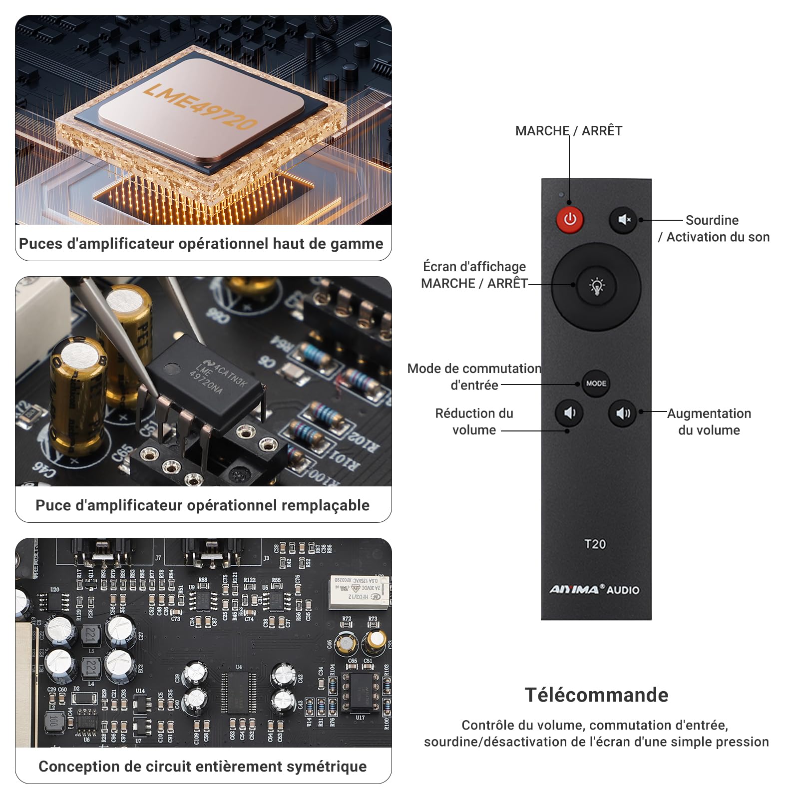 Préamplificateur à Tube entièrement équilibré AIYIMA T20 LME49720 pour HiFi Home Audio Mini préamplificateur à Tube à Vide avec entrées et Sorties RCA et XLR et Sortie de déclenchement 12 V