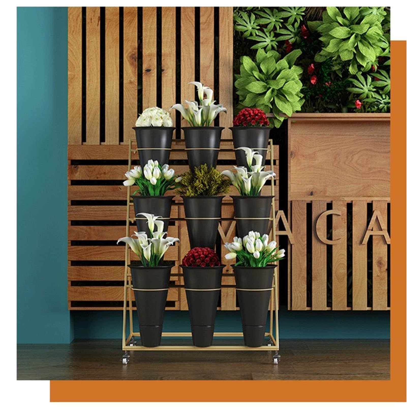 Espositore per fiori in metallo con secchi a più livelli, versatile mensola floreale per esterni, balcone, giardino, patio e organizer per piante