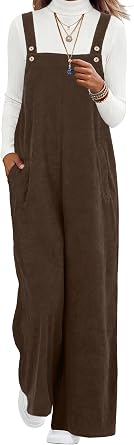 Lepunuo Womens Corduroy Casual Jumpsuits Adjustable Summer Wide Leg Rompers Sleeveless Overalls with Pockets