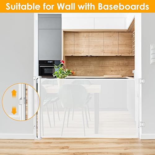 Miniatura 8 de Puerta retráctil de 55 pulgadas para perros para niños, puerta retráctil para bebés para puerta, puerta retráctil para bebés para escaleras, puerta