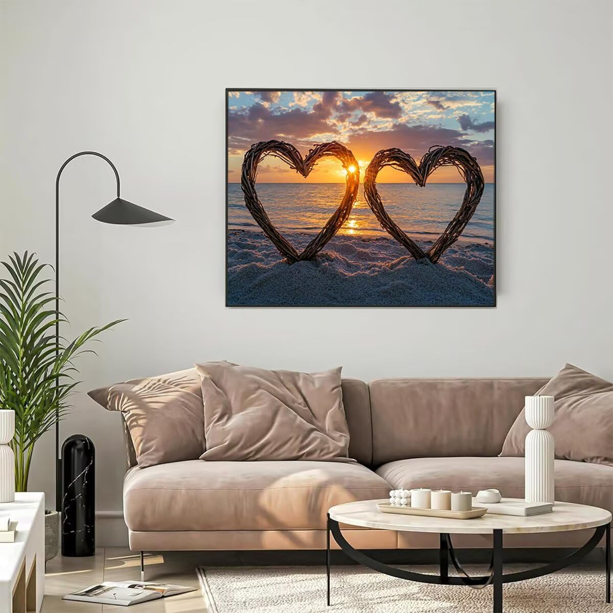 Herz Dipingere con i Numeri Spiaggia Dipingere con i Numeri per Adulti Bambini Principianti, Fai da te Paint by Numbers Kit Artigianato Hobby Adulti, La Decora la Casa 100 x 135 cm, Senza Cornice 1O-I