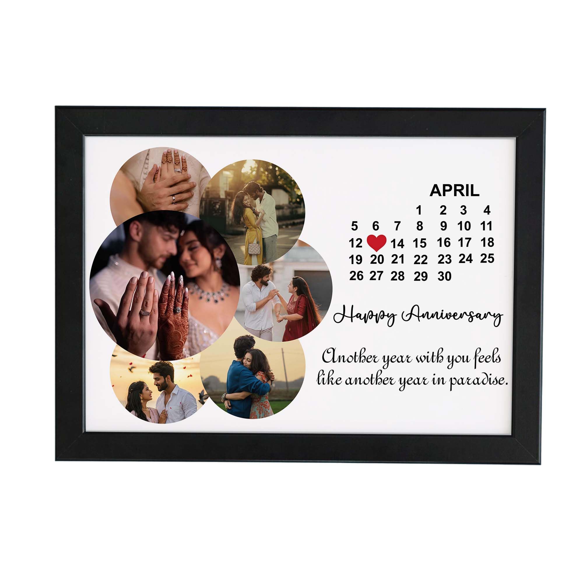 ASHVAH Calendario de mes personalizado con texto en inglés «Happy Anniversary» para collage, marco de fotos con cita, regalo para parejas, día de San Valentín, marido y esposa, tamaño A3