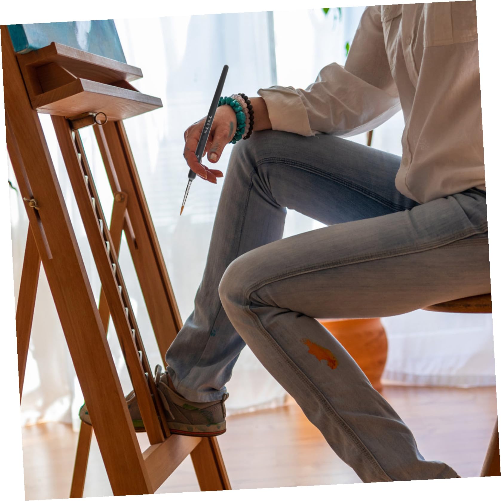 Pinceles de Acuarela y Óleo de Pelo de Comadreja 6 Piezas para Artistas y Estudiantes, Mango Plástico Resistente, Portátil, para Pintura Artística y Manualidades, Uso Escolar