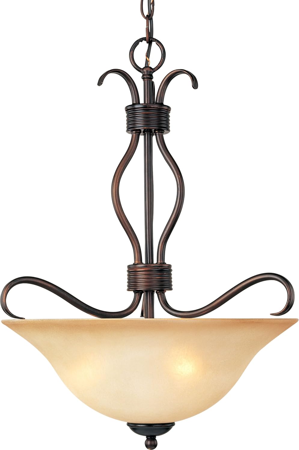 Get Cheap Price Maxim 10121WSOI Basix Wilshire Glass Invert Bowl Pendant Ceiling Light, 3-Light 180 Watts, 23H x 17W, Oil-Rubbed Bronze