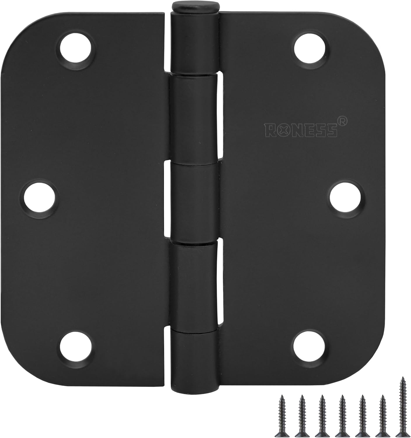 9 Pack Matte Black Door Hinges 3.5 Inch, 5/8" Radius Rounded, Standard Residential for Doors 3 ½",Sturdy Hinges, Interior Hinges
