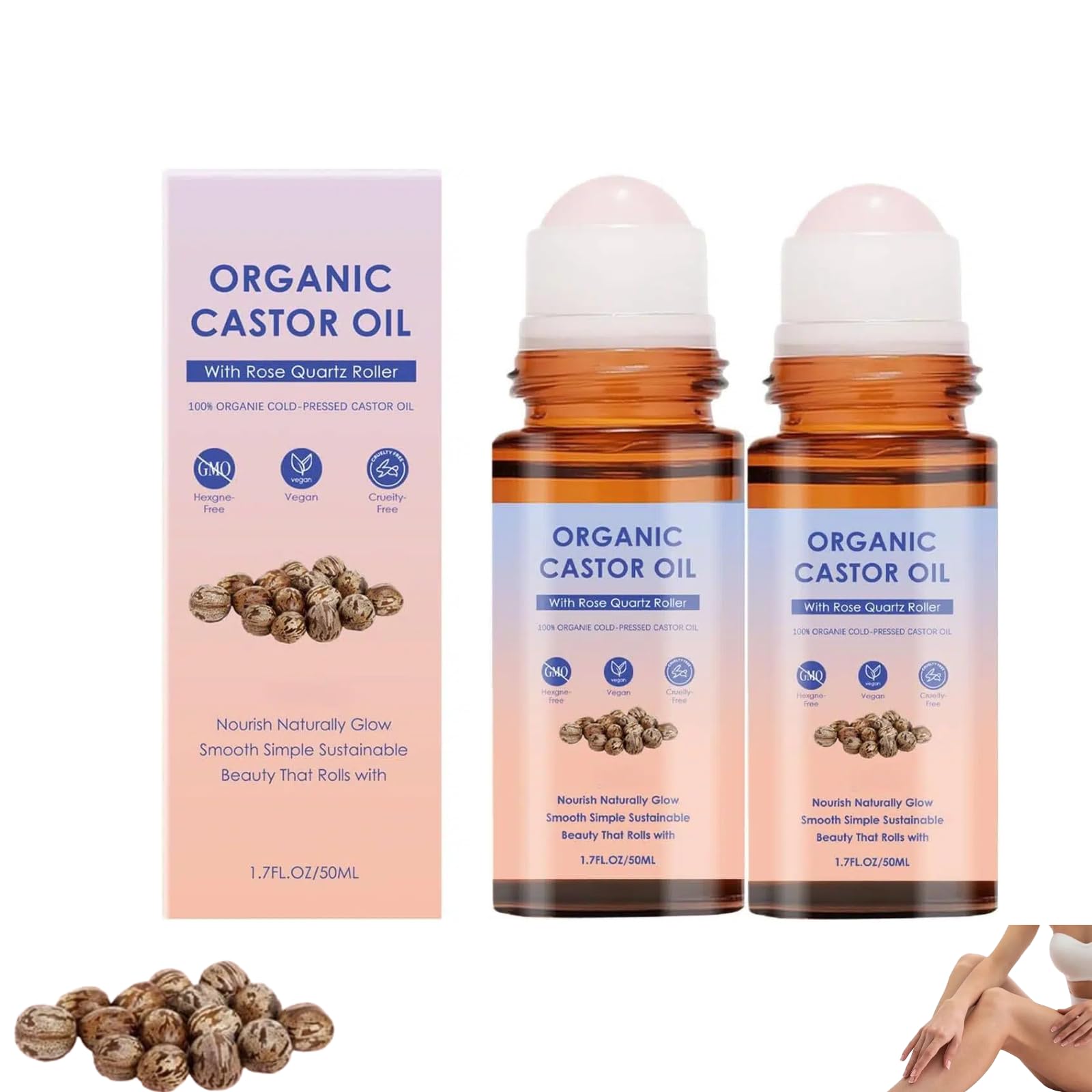 Organic Castor Oil, Pure Organic Cold-Pressed Castor Essential Oil Roller Ball for Skin Nourish, Suitable for All Skin Types (1 PCS) — view 2