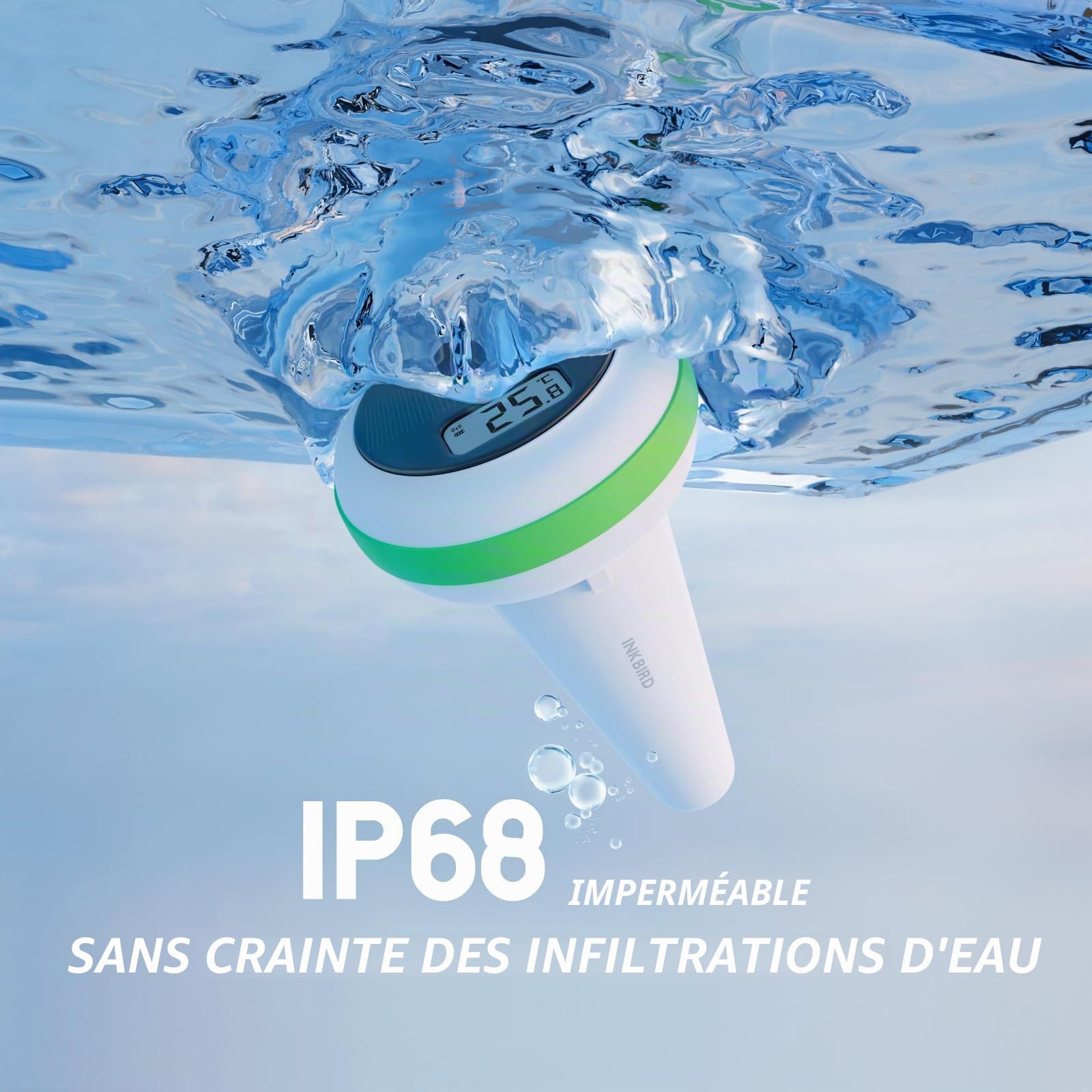 Inkbird Thermomètre Piscine Solaire, IP68 Étanche, Connexion Sans Fil