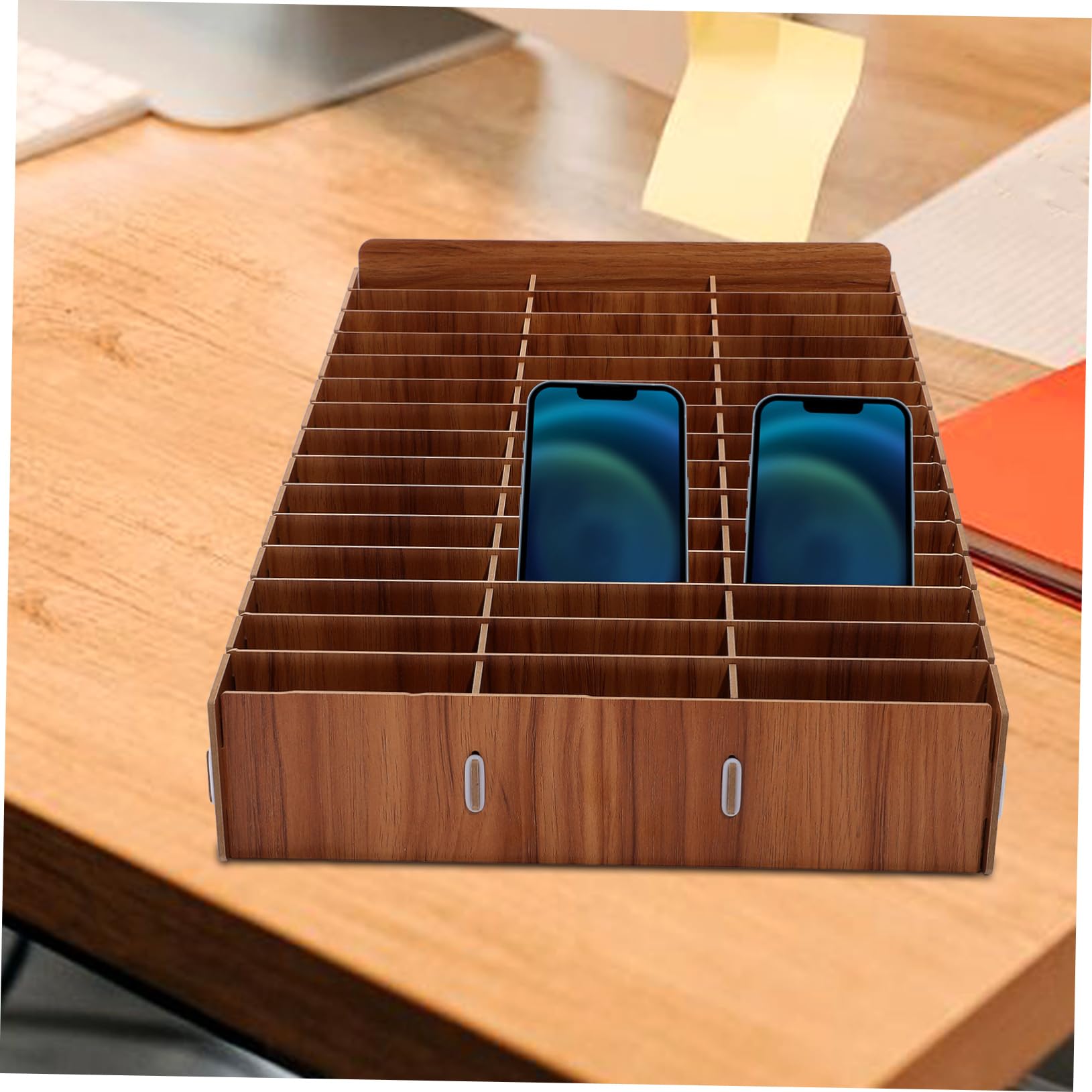 Scatola Porta Oggetti in Legno a Scomparti Multipli da Scrivania | Scuola e Ufficio, Finitura Marrone, Adatta a Piccoli Oggetti e Cosmetici, Design Ordinato