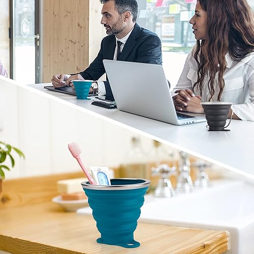 Miniatura 3 de IYYI Taza de viaje plegable de silicona, taza de campamento plegable de 9.22 onzas con tapa, juego de tazas para beber expandibles, taza de café