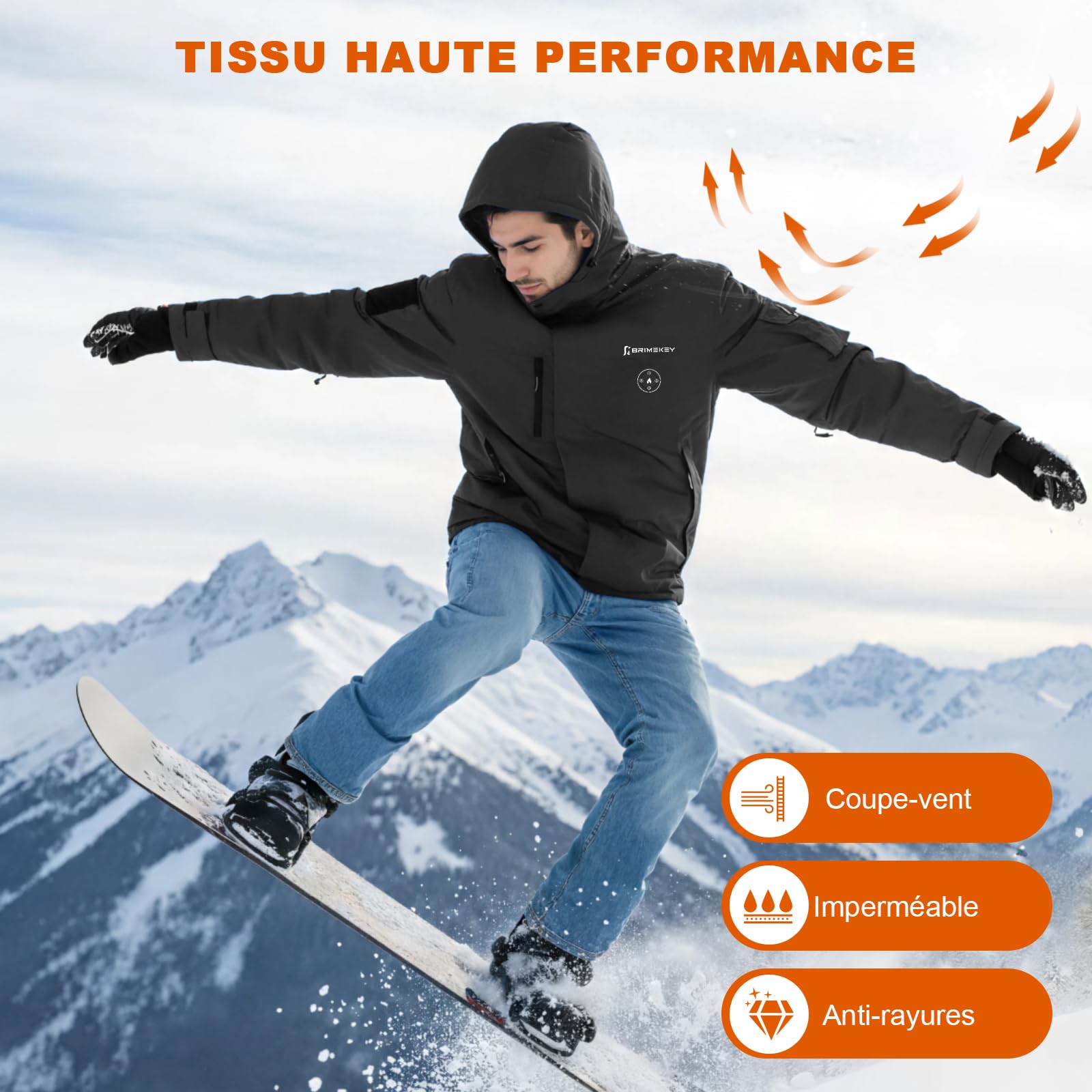 Graphène Veste Chauffante Homme avec Doublure Polaire, Batterie HD 20000mAh 7.4V, 6 Zones de Chauffe et 3 Températures, Blouson Chauffant Homme d'hiver Imperméable et Coupe-vent pour Ski