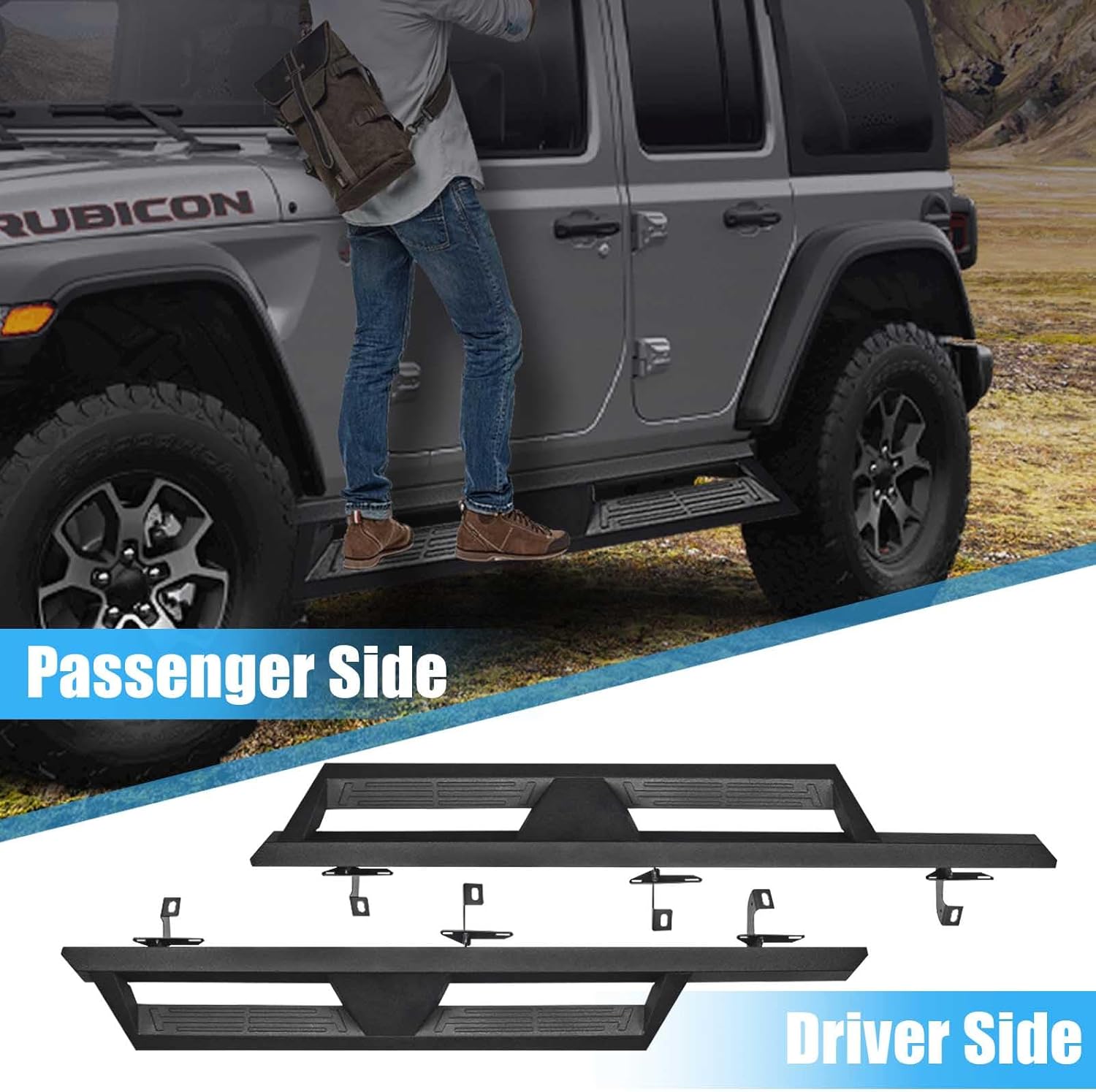 Running Boards 12 Inch Off-Road Side Steps Compatible with 2018-2022 JL Running Boards 4 Doors Carbon Steel Side Steps Bars - 2Pack