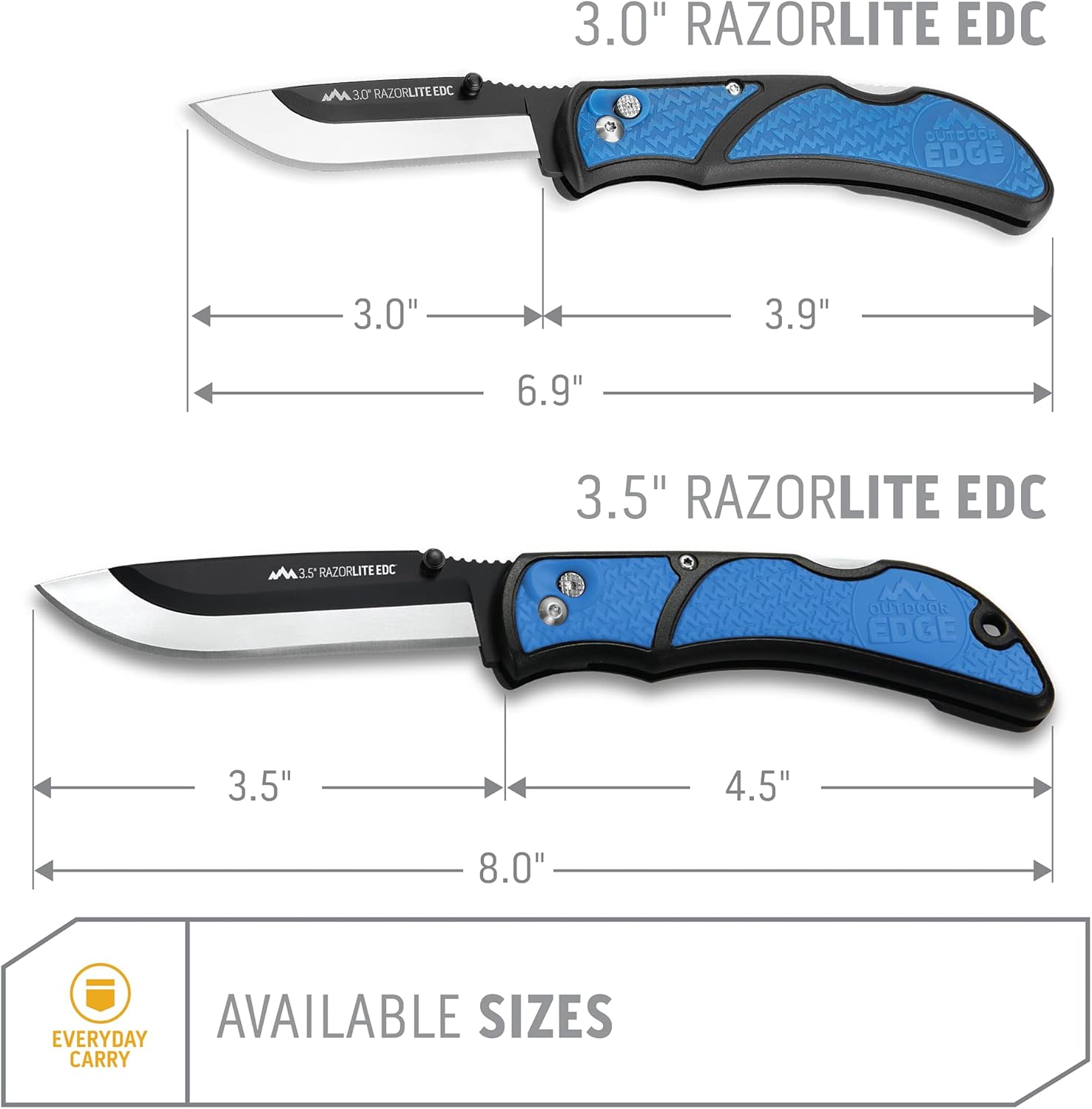OUTDOOR EDGE 3.0" RazorLite EDC Knife (Blue) - Replaceable Blade Knife with Pocket Clip, Lightweight Everyday Carry Utility Knife for Hunting, Camping & Survival – Includes 4 Stainless Steel Drop-Point Blades