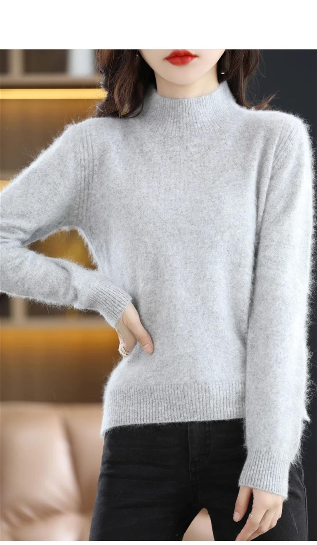 Vogrtcc Maglione da Donna A Maniche Lunghe A Collo Mezzo Alto in Cashmere con Top in Maglia Larga Ispessita