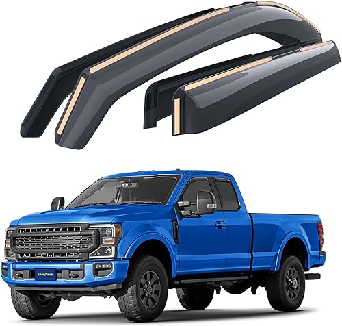 Goodyear Deflectores de ventana inastillables en el canal para Ford F250 a F550 Super Duty 2017-2022 SuperCab, protectores de lluvia, viseras de