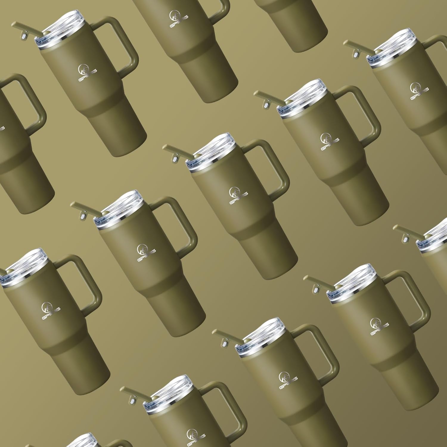 Gpeng 30/40/50 oz Tumbler with Handle, Water Bottles with Straw Lid, Insulated Stainless Steel Travel Mug Cup Holder Friendly, Keep Drinks Cold or Hot for Hours (ArmyGreen, 30 oz) - Image 3