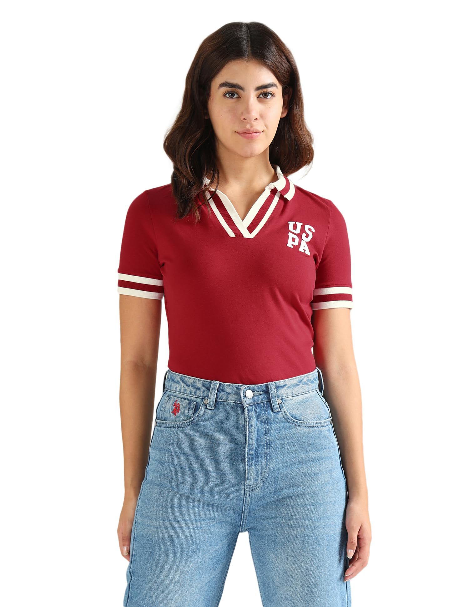 u.s. polo assn. Women's Cotton Regular Fit Striped Polo Shirt-picture-16
