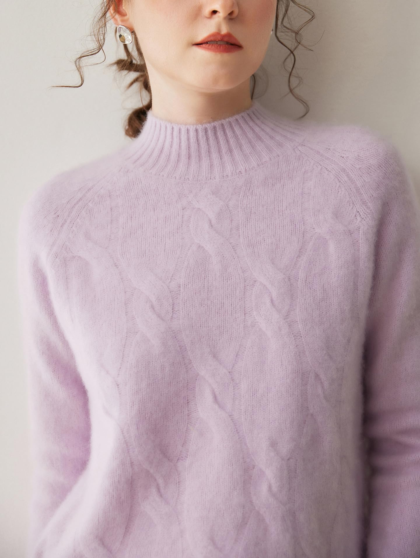 DISSA MD6850 - Maglione da donna in cashmere e lana, con scollo rotondo, a maniche lunghe, con motivo a treccia
