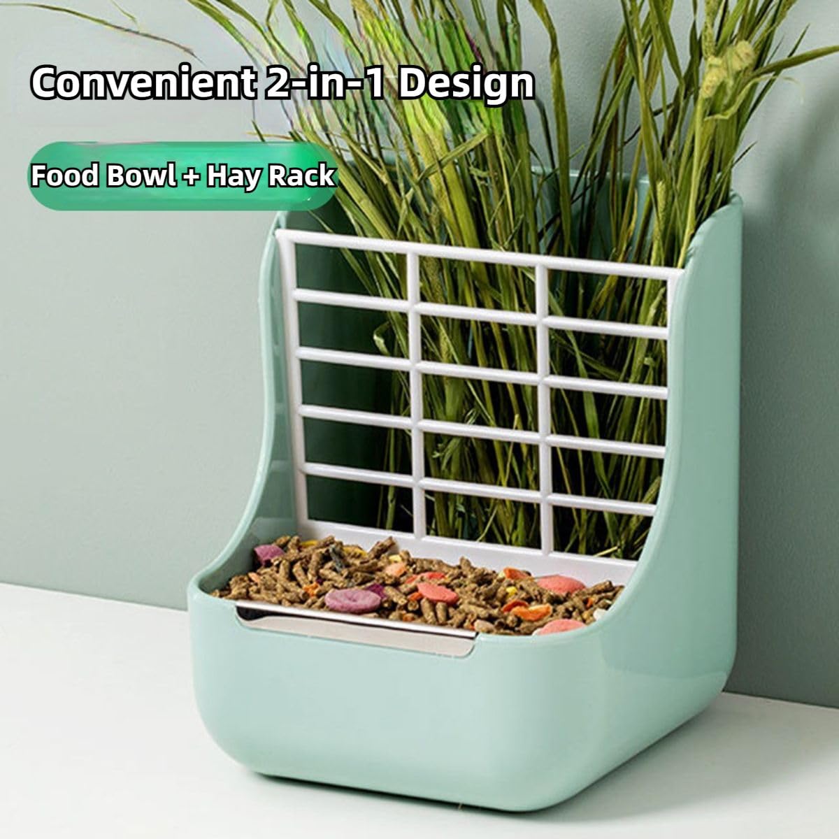 2 in 1 Food Hay Feeder for Guinea Pig, Rabbit Feeder, Indoor Hay Feeder for Guinea Pig, Rabbit, Chinchilla, Feed Bowls Use for Grass & Food (Blue) - image 8