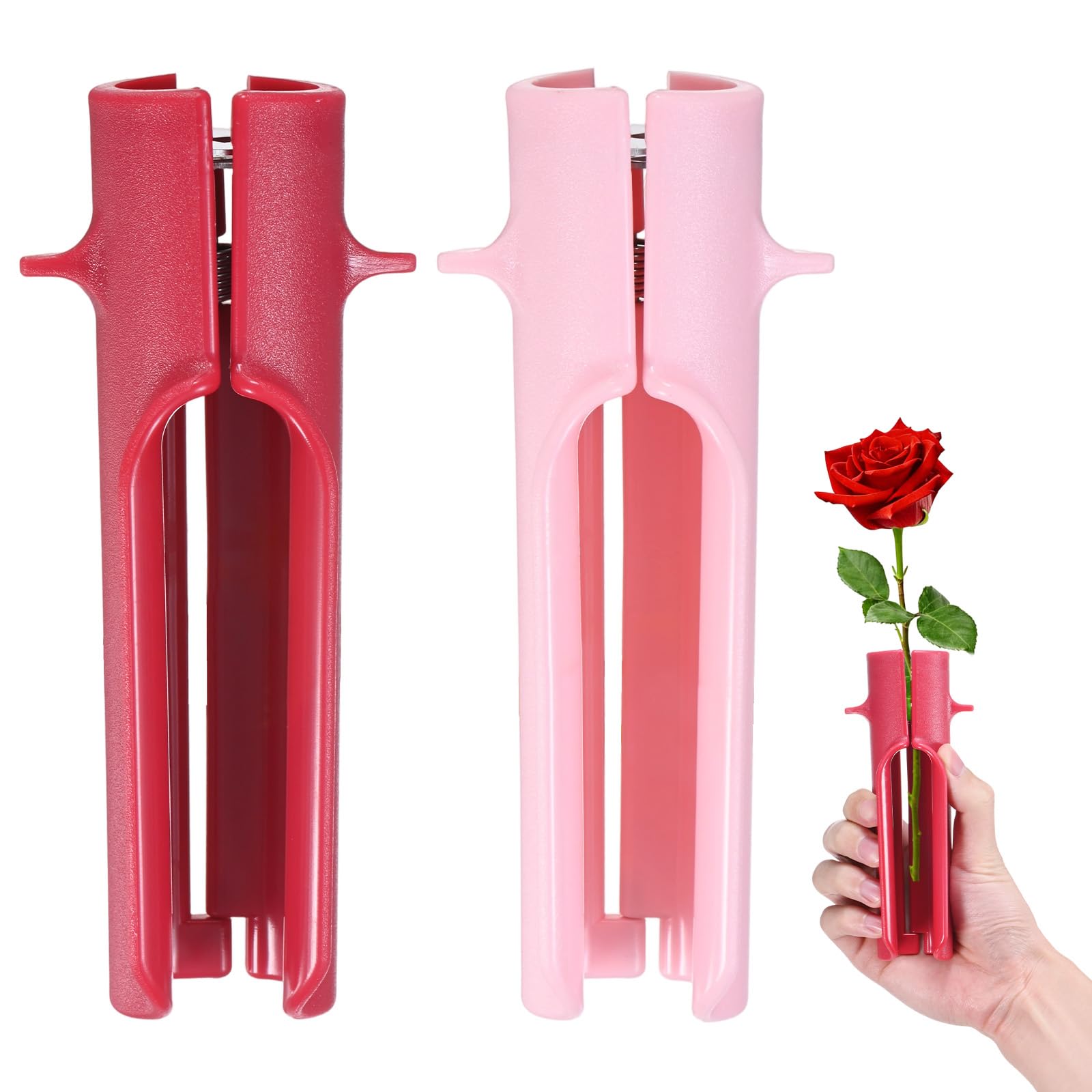 M METERXITY 2-Pack Rose Thorn Stripper Tool, Plastic Metal Flower Stem Leaf Thorn Stripper for Bouquets Pruning Branches/Floral Arrangement, Flower Stripping Tool Remove [Pink, Rose Red]