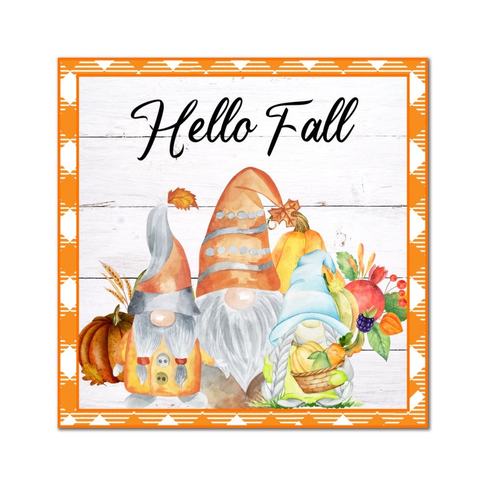 Plaque murale en bois Hello Fall 35x35 cm avec motif citrouille automnale