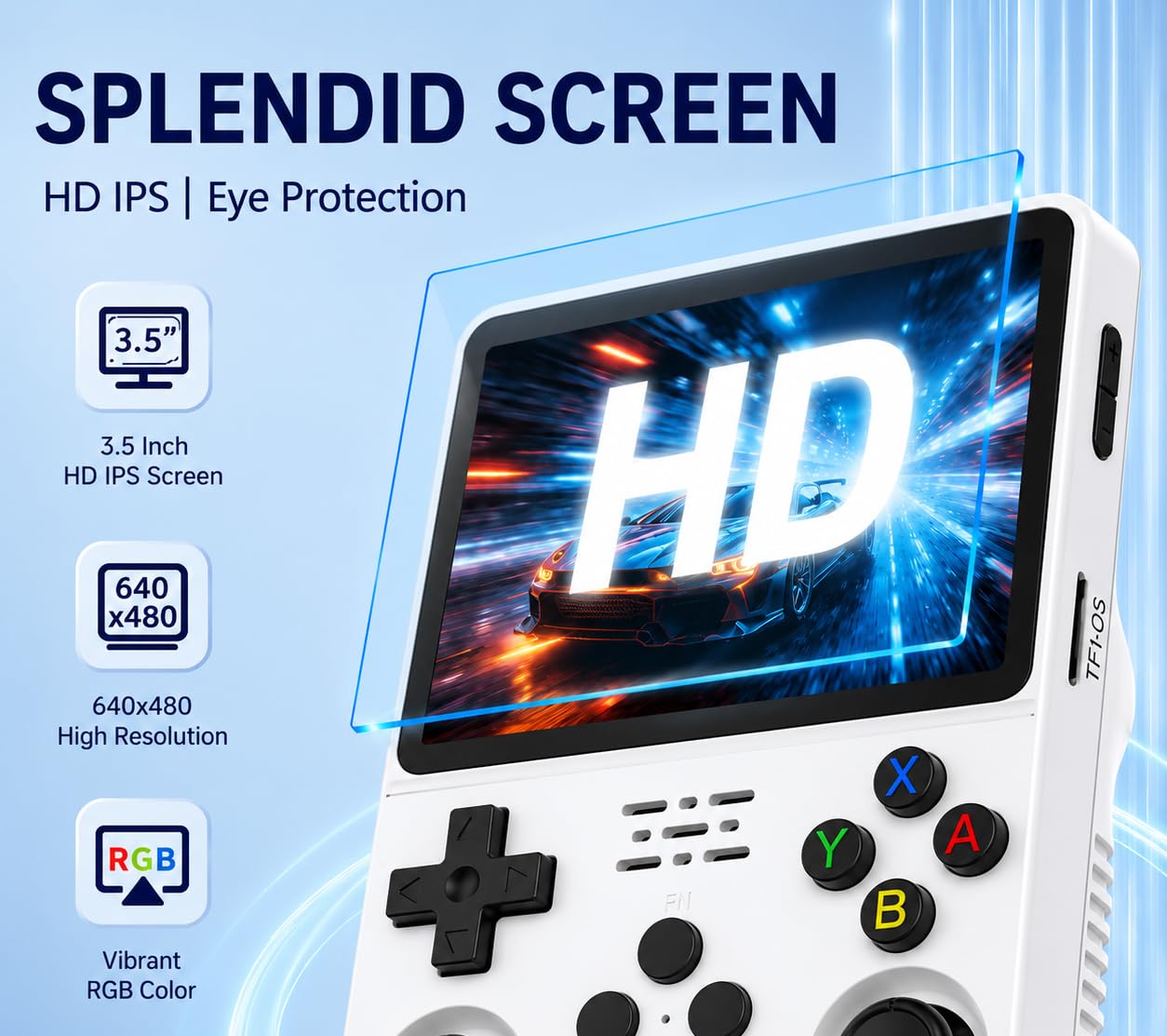 Whatsko R36S Console, Console Portatile 128 GB, Sistema RK3326 Arkos, oltre 40.000 Giochi, schermo da 3,5 Pollici, Console di Gioco Portatile per Adolescenti (Bianca)