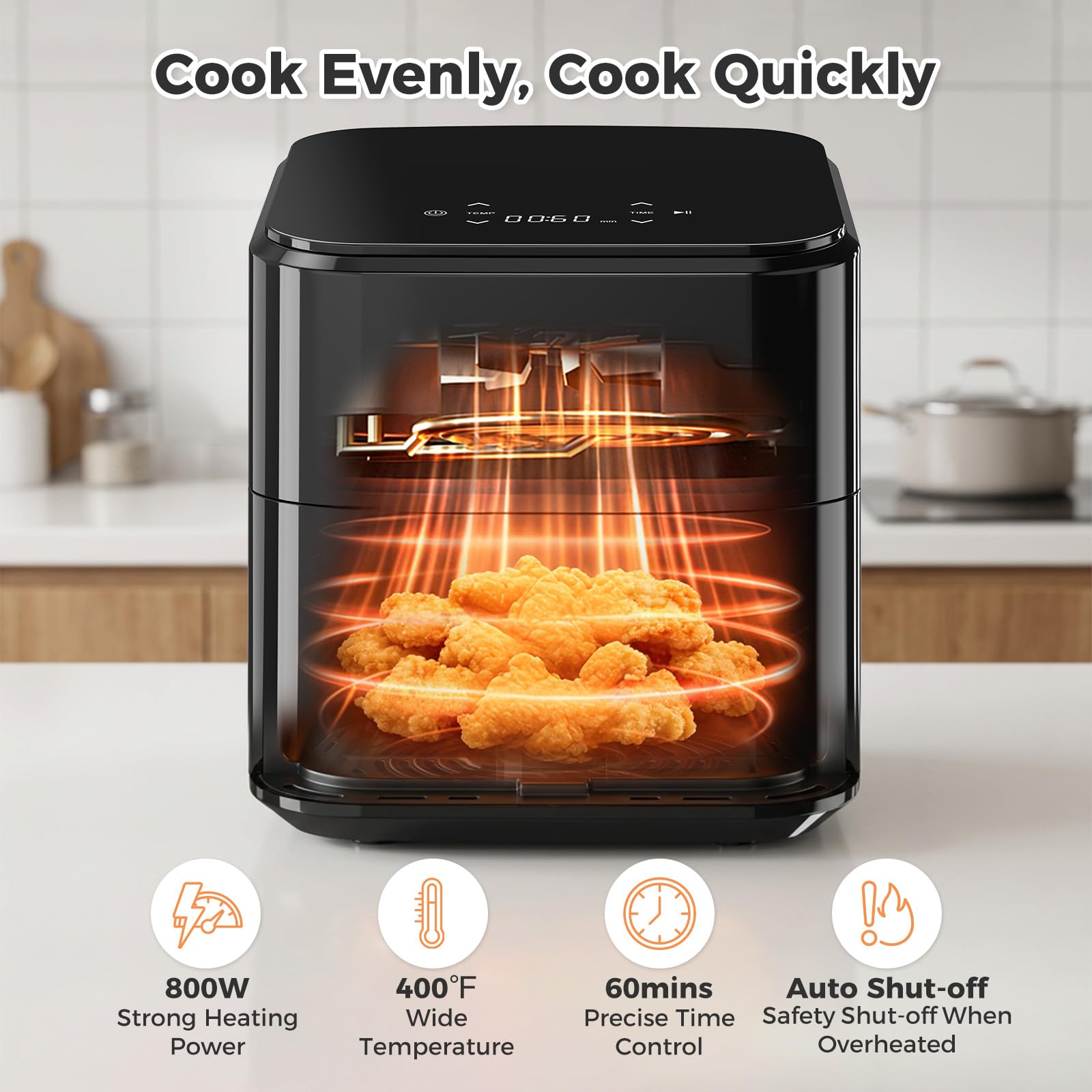 DUMOS 6qt Air Fryer with Window, Square Air Fryer 12-in-1 Air Fry, Roast, Reheat, Dehydrate, Bake, Reheat, Fries, Sea Food, Steam with 400F Kitchen Appliances Grey view 2