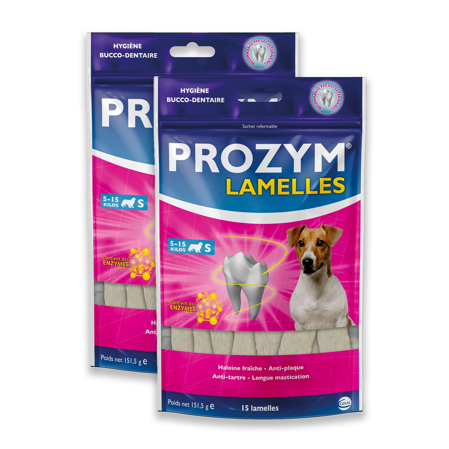 PROZYM Pack 2x15 Lamelles pour Chiens - Soin Dentaire à mâcher - N°1 chez Les vétérinaires - Haleine fraîche - Anti-tartre - Anti-Plaque - Gencives saines - 30 Lamelles (S)