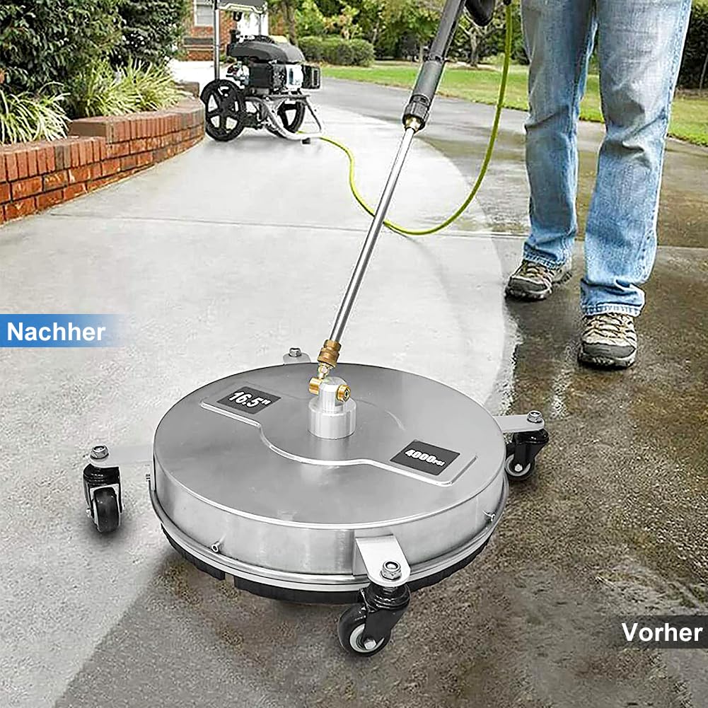 Limpiador de Suelo Exterior con 4 Ruedas, Máquina Limpiadora de Superficies de Acero Inoxidable, Industrial con 2 Varillas de Extensión para Hidrolimpiadora, para Terraza
