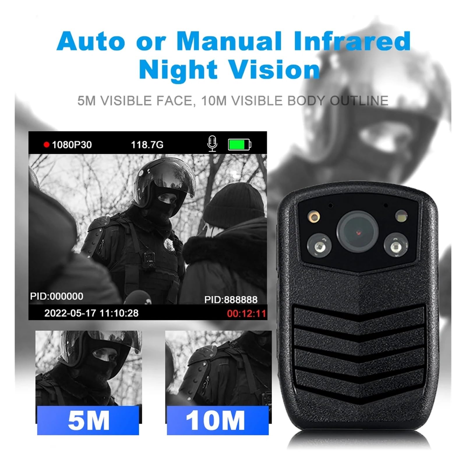 Camara Corporal, A6 Gran Angular Telecamera Guard DVR montado Mini grabación de vídeo vigilancia de Seguridad cámara portátil del Cuerpo de la policía(64GB)