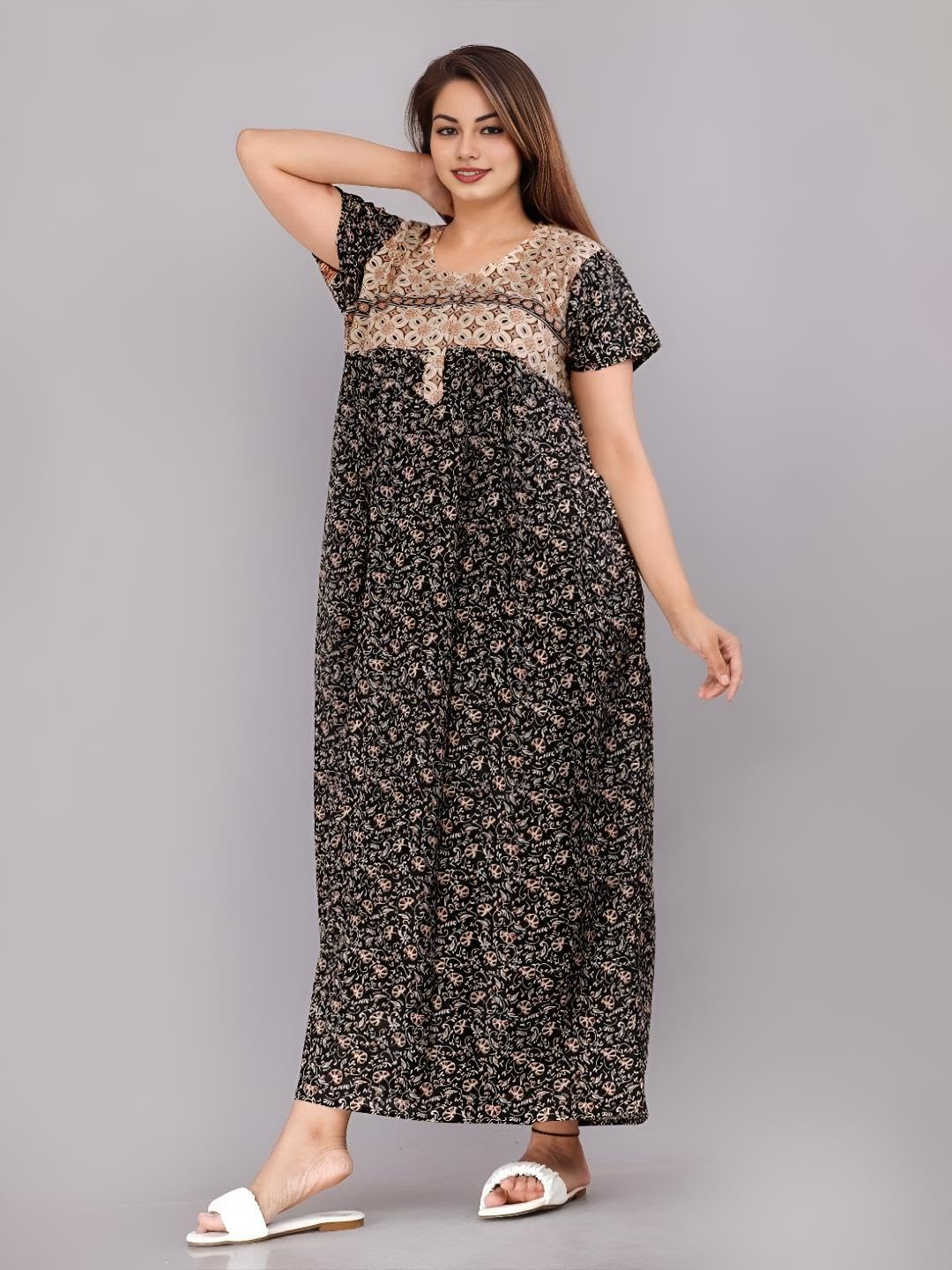 Womens Nightgown Cotton Sleepwear Nightshirt Short Sleeve