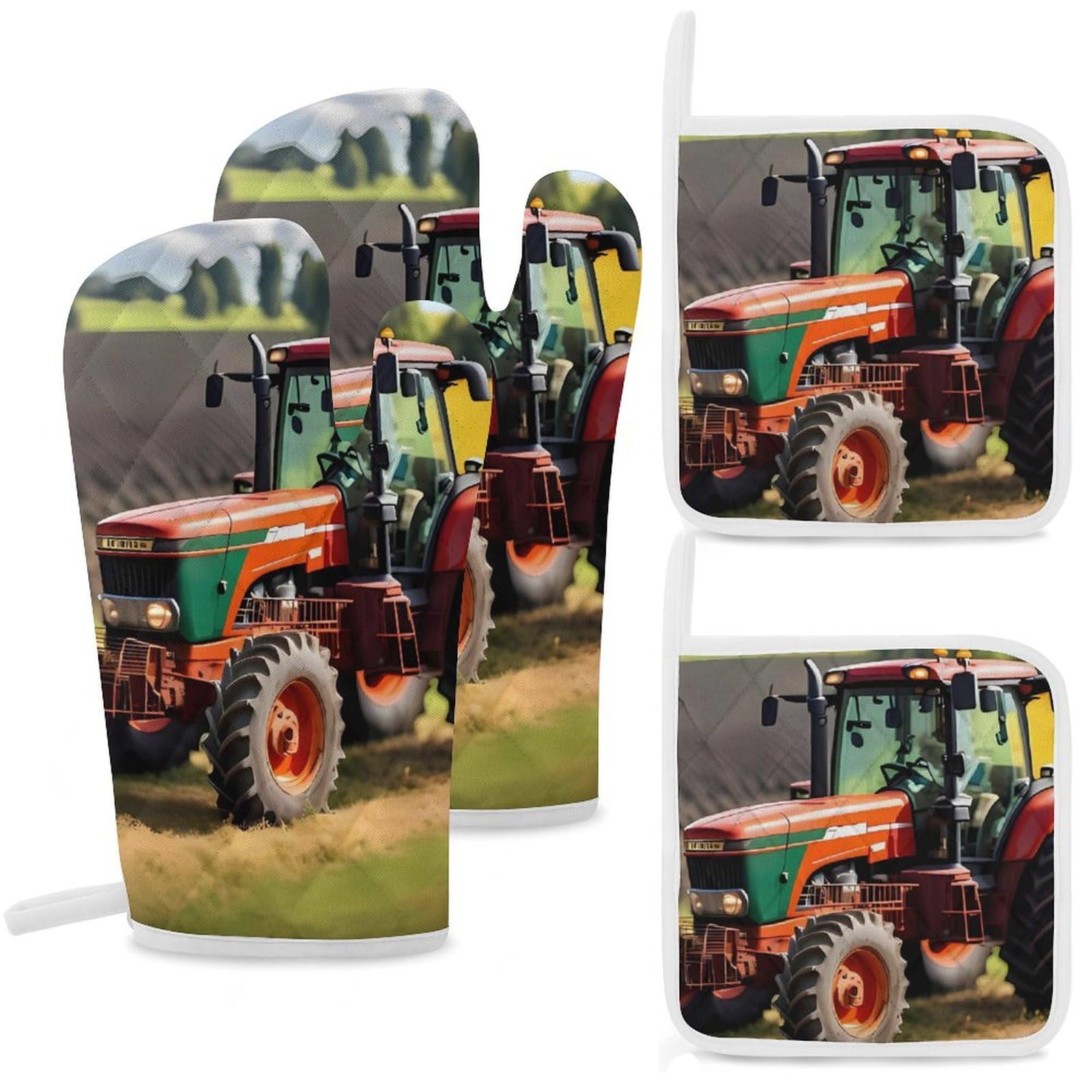 Gants de cuisine résistants à la chaleur lot de 4 maniques tracteurs agricoles cuisson