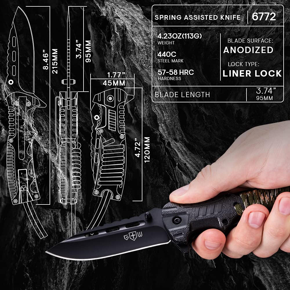 Pocket Knife Tactical Folding Knife Spring Assisted Knife with Fire