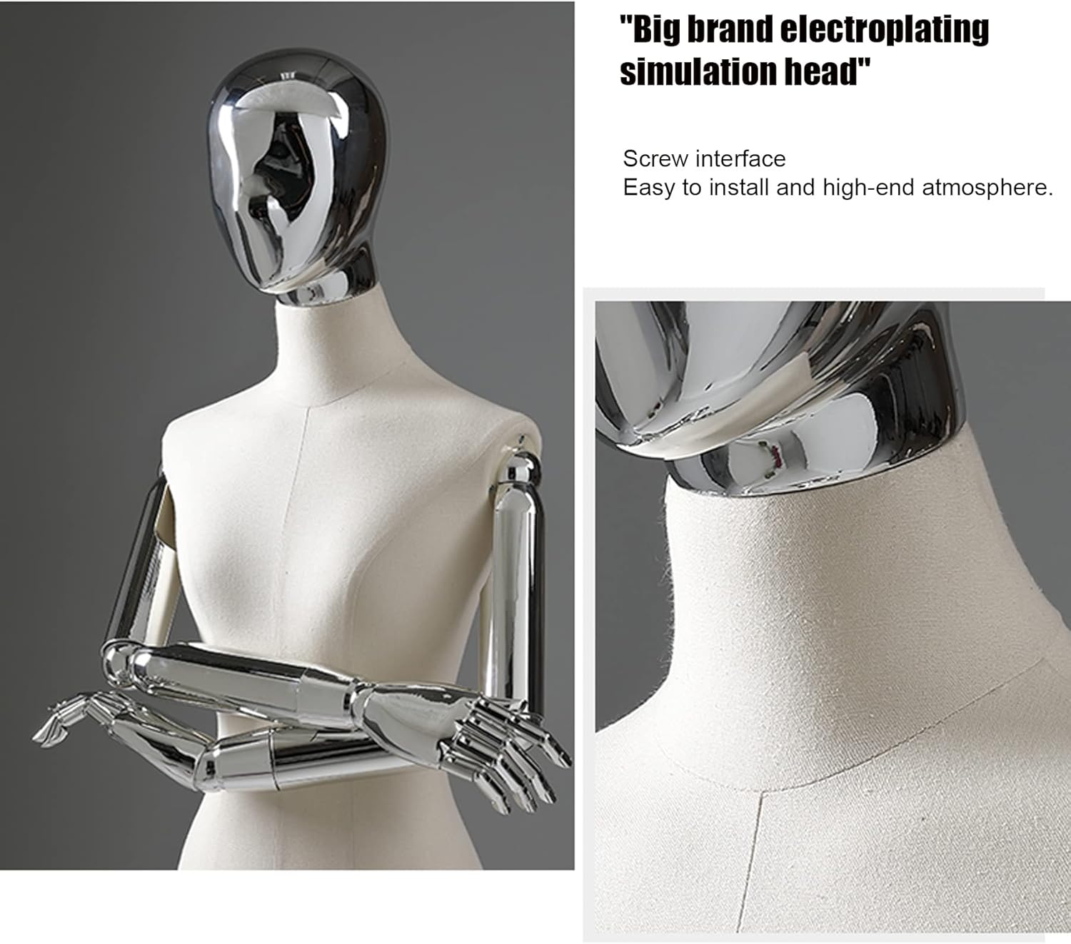 Electroplating Female Mannequin Torso Dress Forms, Adjustable Height Manikin Body Clothing Display Form, for Retail Clothing Shops, Trade Shows, Online Boutiques,Four Wheels,B,Wheels,AFour