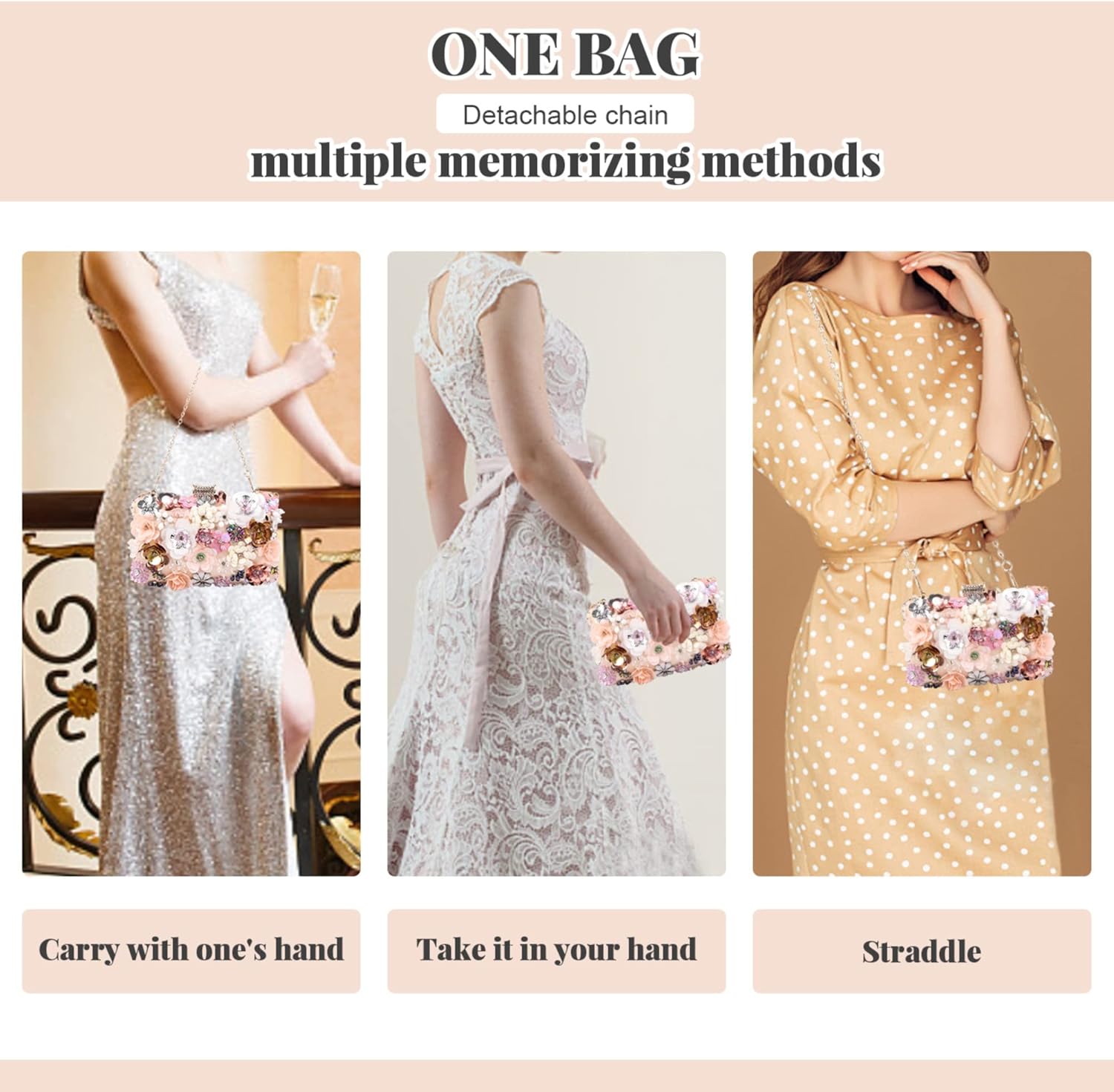 Fecialy Women's Floral Evening Handbags Colorful Rhinestone Clutch Purses Floral Bride Wedding Handbag Chain Shoulder Bag - Image 7