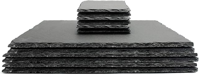 Homiu Slate Coasters and Placemats Set Grey Tableware Serving Platter Rectangular Table Mat Stone