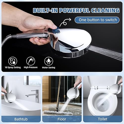 Miniatura 6 de iFealClear Cabezal de ducha con filtro de lluvia de metal, cabezal de ducha de lluvia de alta presión de 10 pulgadas con rociador de mano, lavado