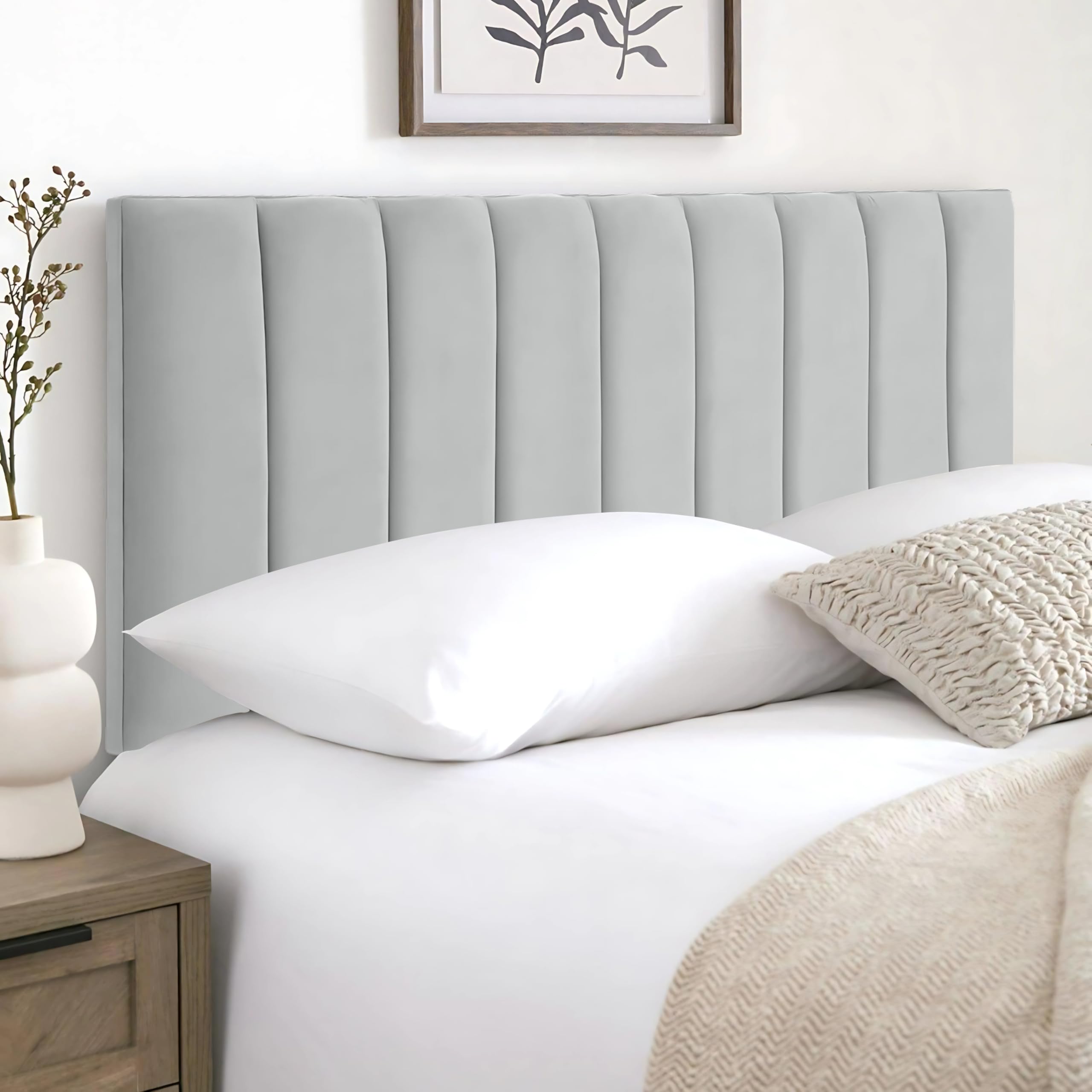 HB-1 Headboards for Beds – 9vp 24'' Divan Bed Headboard – Headboards for Divan Beds, Bedroom & Hotel Furniture, Elegant Soft Plush Fabric Head Board (Light Silver Plush, 3FT Single) — image 1