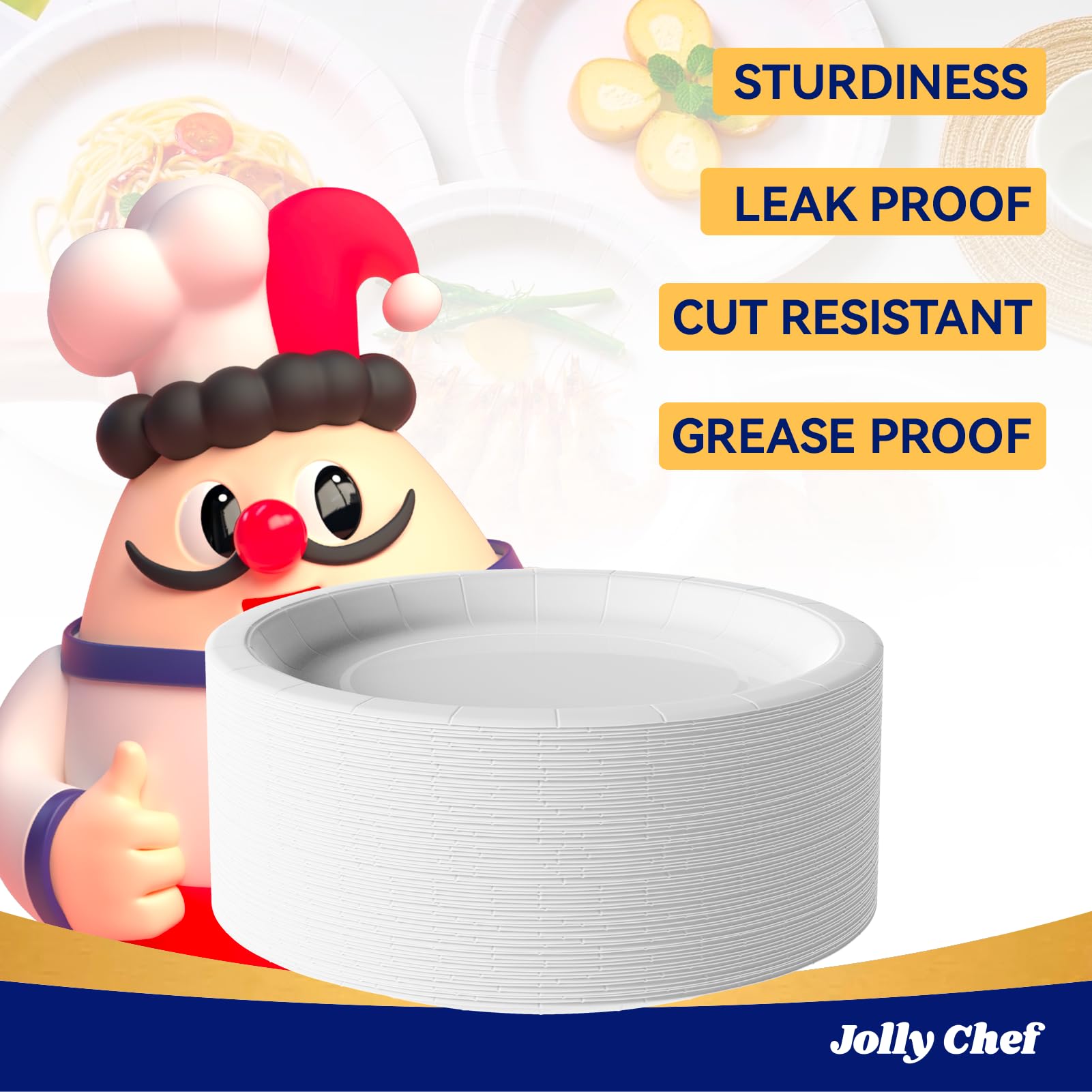 JOLLY CHEF Piatti di carta da 22,9 cm, 300 pezzi, usa e getta, bianchi