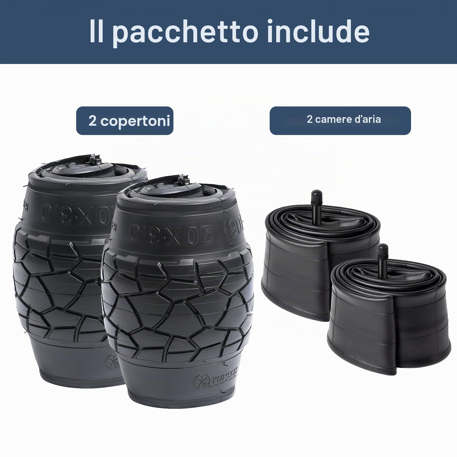 YUNSCM 2-PCS 20 pollici Fat E-biciclettat pneumatici 20x3.0/76-406 and 20 pollici bicicletta camera d'aria Schrader Valve Compatible with Electric bicicletta 20x3.0 All-Terrain Directional Tread