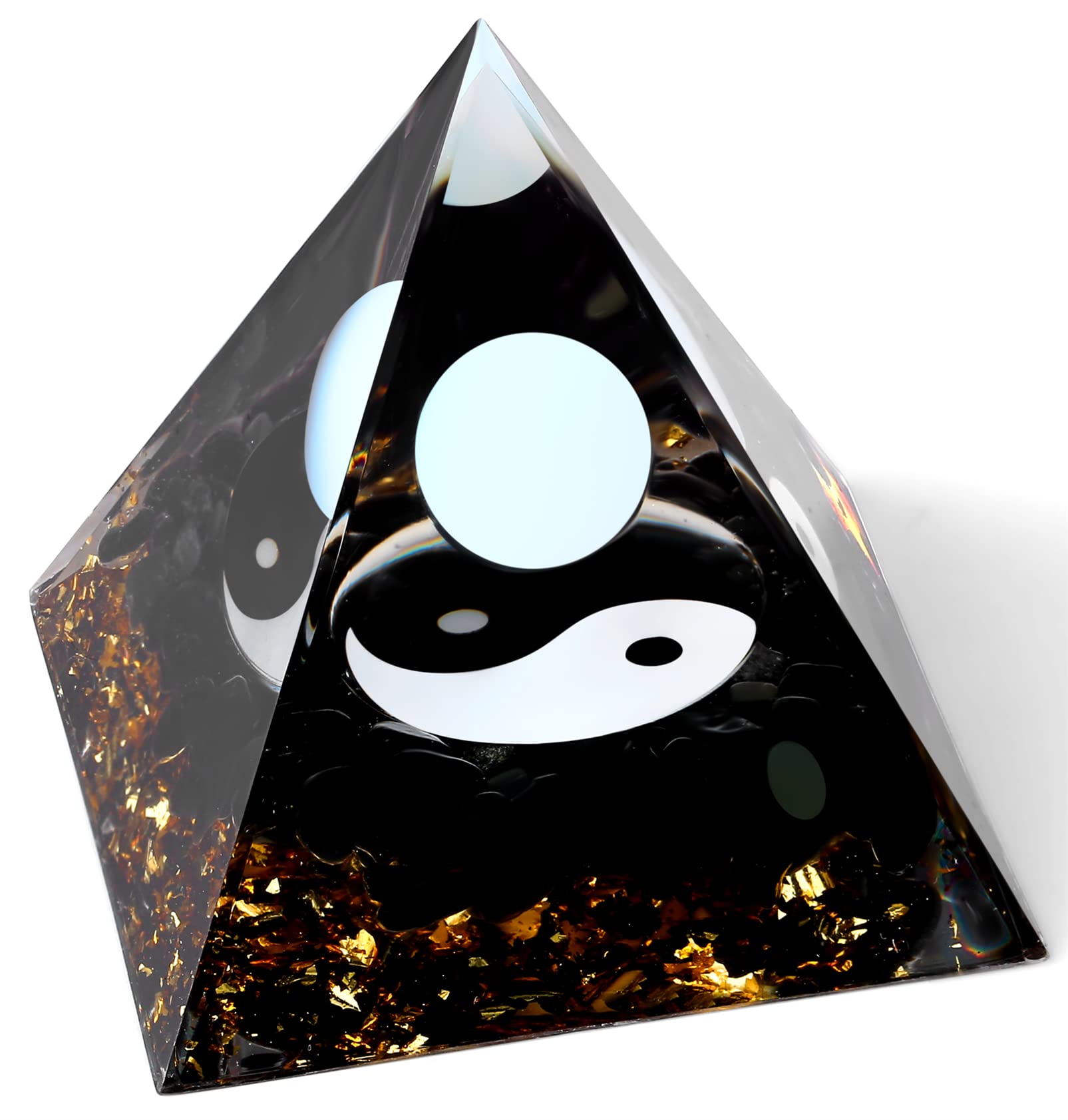 Yin Yang Healing Crystal Orgonite Pyramid - Tai Chi with Obsidian Opal Ball - Taiji Reiki Chakra Meditation Paperweights Decor