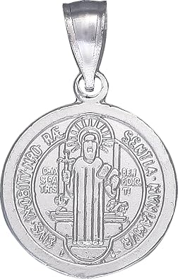 Sterling Silver Saint Benedict Medal Reversible Charm Pendant Necklace with Chain