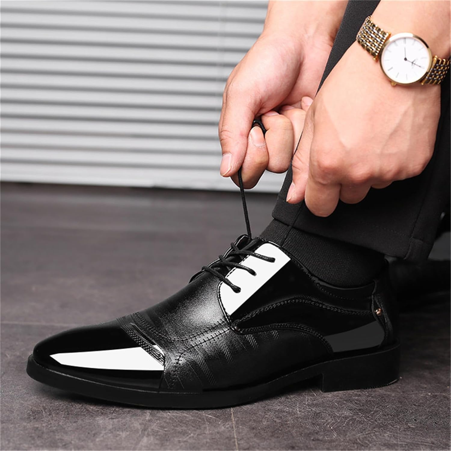 Mens Dress Shoes Oxford Shoes for Men Formal Pointed Lace Up Business Tuxedo Shoes - Image 2