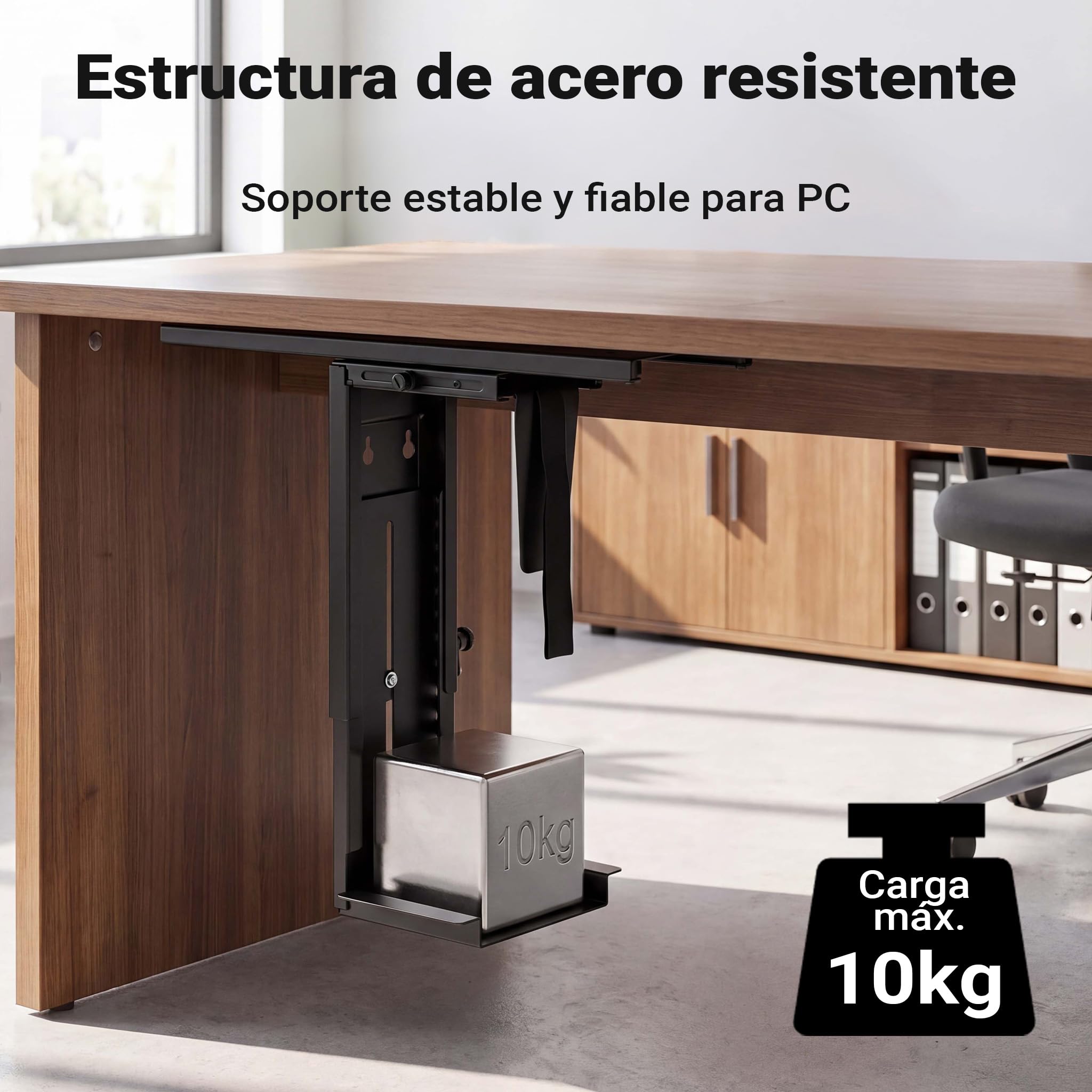 WilTec Soporte de PC bajo Mesa con riel de Deslizamiento Giratorio 360° para Carcasas hasta 10 kg